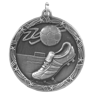 Antique Silver 1 3/4" Soccer Shooting Star Medal