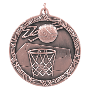 Antique Bronze 2 1/2" Basketball Shooting Star Medal