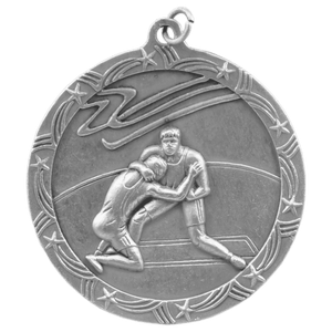Antique Silver 2 1/2" Wrestling Shooting Star Medal