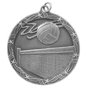 Antique Silver 2 1/2" Volleyball Shooting Star Medal