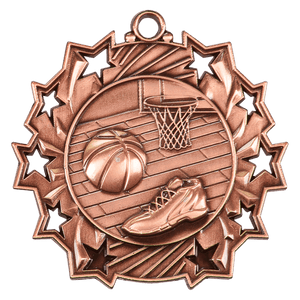 Antique Bronze 2 1/4" Basketball Ten Star Medal