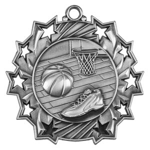 Antique Silver 2 1/4" Basketball Ten Star Medal