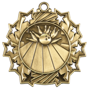Antique Gold 2 1/4" Bowling Ten Star Medal