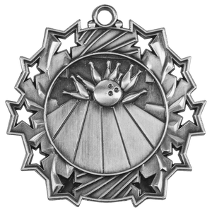 Antique Silver 2 1/4" Bowling Ten Star Medal
