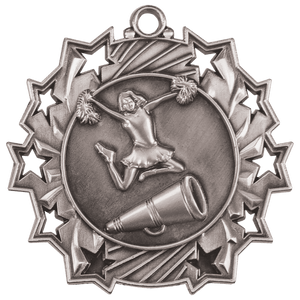 Antique Silver 2 1/4" Cheer Ten Star Medal
