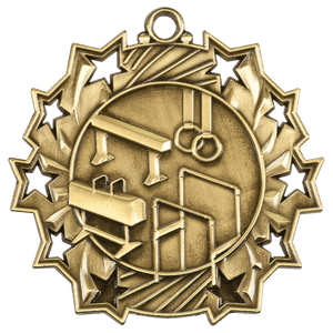 Antique Gold 2 1/4" Gymnastics Ten Star Medal