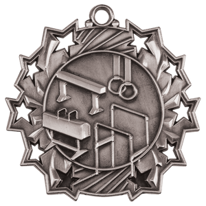 Antique Silver 2 1/4" Gymnastics Ten Star Medal