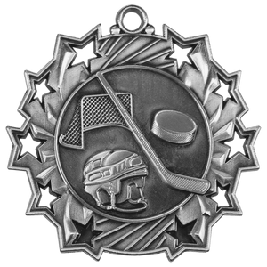 Antique Silver 2 1/4" Hockey Ten Star Medal