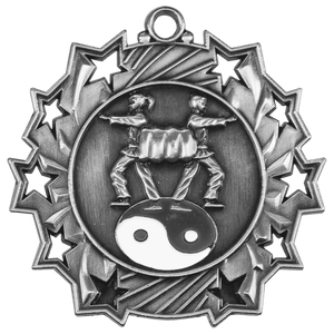 Antique Silver 2 1/4" Martial Arts Ten Star Medal