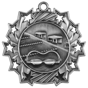 Antique Silver 2 1/4" Swimming Ten Star Medal