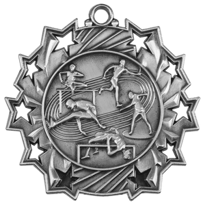 Antique Silver 2 1/4" Track & Field Ten Star Medal