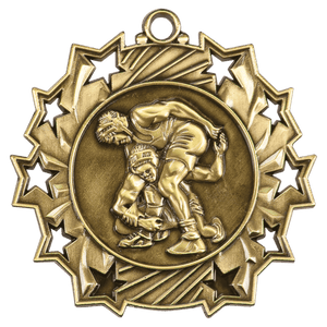 Antique Gold 2 1/4" Wrestling Ten Star Medal