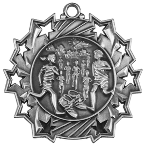 Antique Silver 2 1/4" Cross Country Ten Star Medal