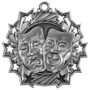 Antique Silver 2 1/4" Drama Ten Star Medal