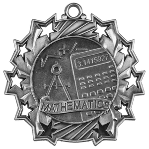 Antique Silver 2 1/4" Math Ten Star Medal