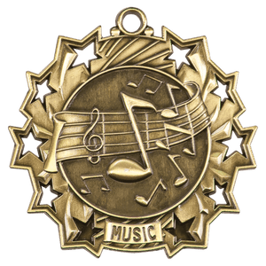 Antique Gold 2 1/4" Music Ten Star Medal