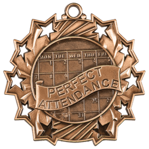 Antique Bronze 2 1/4" Perfect Attendance Ten Star Medal
