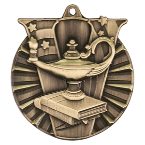 Antique Gold 2" Lamp of Knowledge Victory Medal