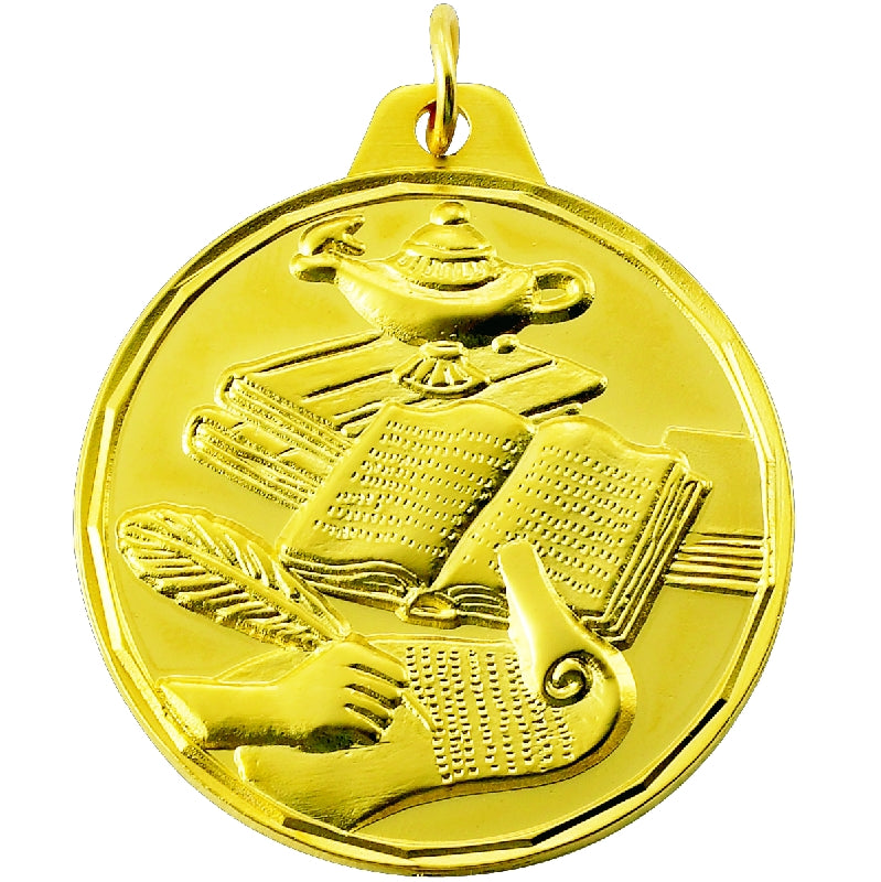 1-1/2 Inch Customizable Learning Lamp Medal in Gold, Silver, or Bronze
