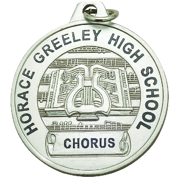 1-1/2 Inch in Diameter Die-Struck Musical Lyre Silver Medal with Imprint Options