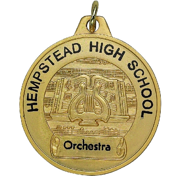 1-1/2 Inch in Diameter Die-Struck Musical Lyre Gold Medal with Imprint Options