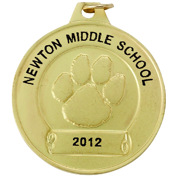 1-1/2 Inch in Diameter Customizable Paw-Print Gold Medal