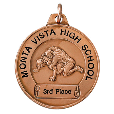 1-1/2 Inch in Diameter Wrestling Medal in Bronze