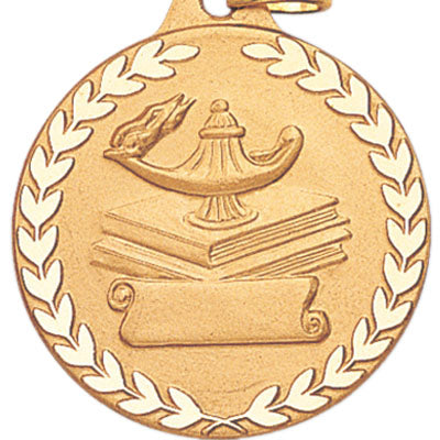 1-1/4 Inch Medal with Wreathed Lamp Design in Gold