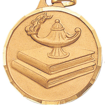 1-1/4 Inch Die-Struck Lamp of Learning Themed Medal in Gold, Silver, or Bronze