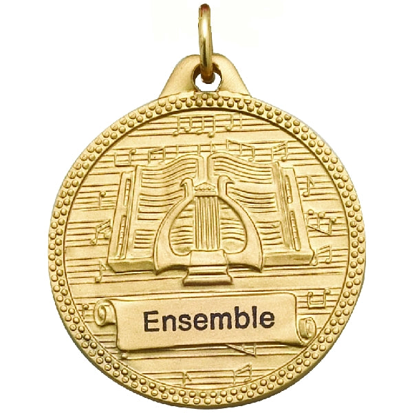 1-1/4 Inch in Diameter Die-Struck Musical Lyre Gold Medal with Imprint Options
