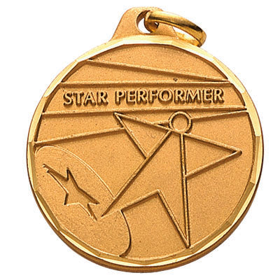 1-1/4 Inch Star Performer Medal in Gold or Silver