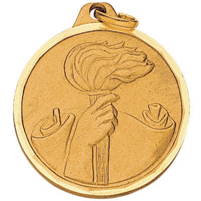 1-1/4 Inch Die-Struck Torch and Scroll Themed Medal in Gold, Silver, or Bronze