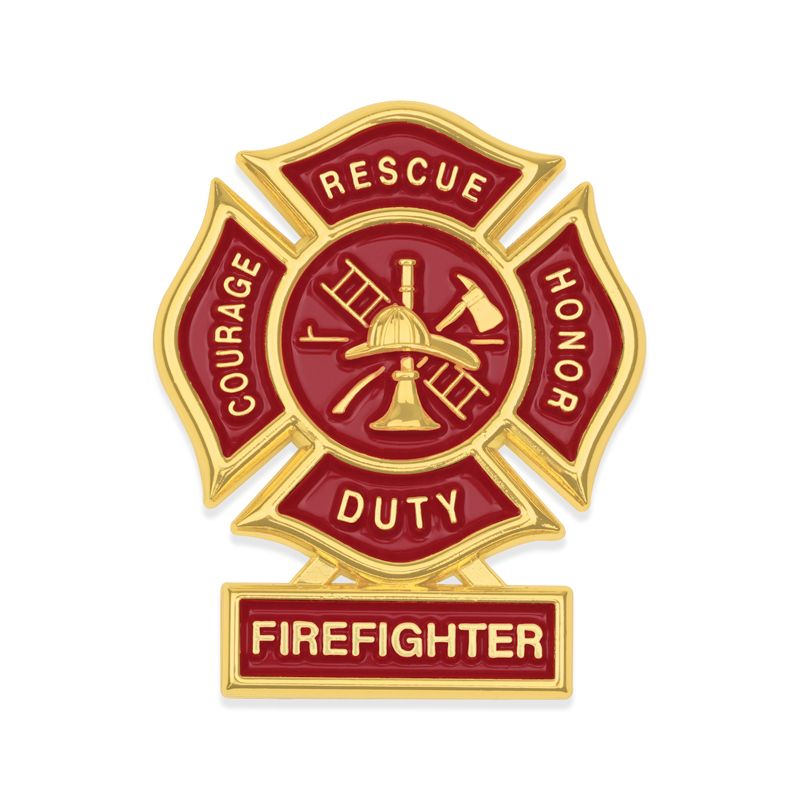 1-3/4 Inch Firefighter Maltese Cross Fire Shield Soft Epoxy Enameled Carded Lapel Pin