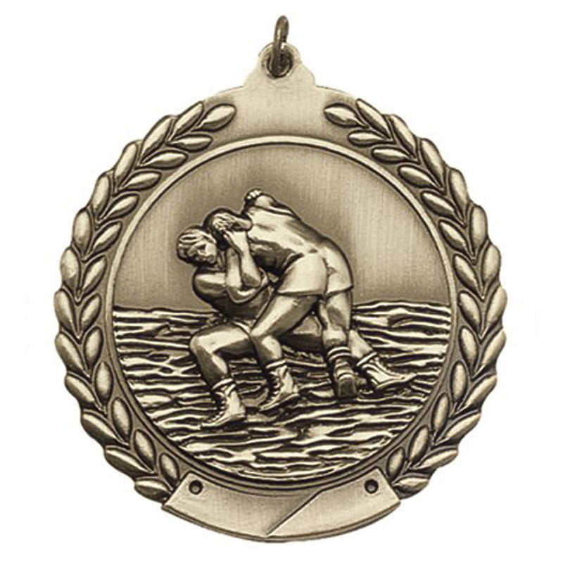 1-3/4 Inch Customizable 3D Wrestling Medal in Brass, Silver, or Bronze