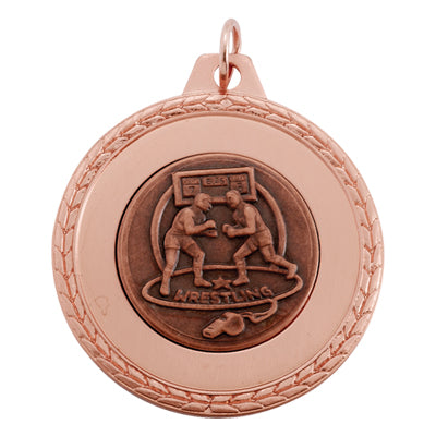1 5/8 INCH MEDAL FRAME, WRESTLING  1 INCH MEDALLION - MULTIPLE COLORS