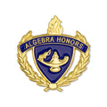 1 INCH GOLD "ALGEBRA HONORS" WITH LAMP OF LEARNING AND WREATHS ENAMELED LAPEL PIN
