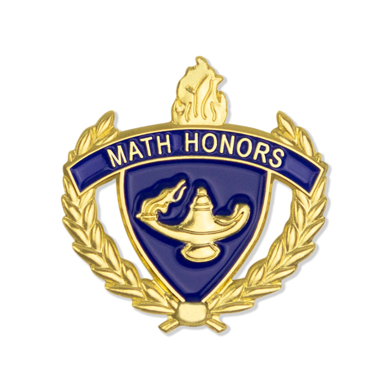 1 INCH GOLD "MATH HONORS" WITH LAMP OF LEARNING AND WREATHS ENAMELED LAPEL PIN