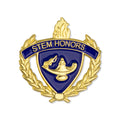 1 INCH GOLD "STEM HONORS" WITH LAMP OF LEARNING AND WREATHS ENAMELED LAPEL PIN