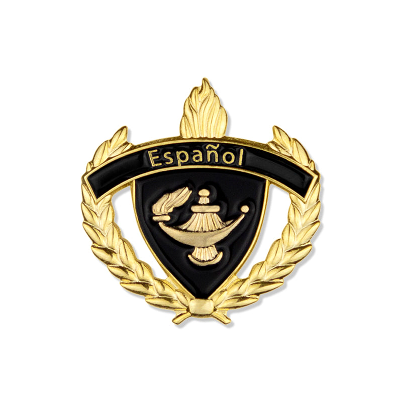 1 INCH WREATH WITH LAMP OF LEARNING ESPANOL LAPEL PIN