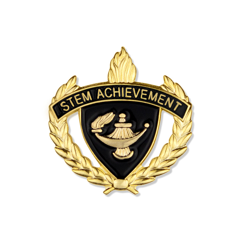 1 INCH WREATH WITH LAMP OF LEARNING STEM ACHIEVEMENT LAPEL PIN