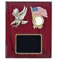 10-1/2 X 13 INCH EAGLE WITH AMERICAN FLAG PLAQUE ON PIANO FINISH CHERRY BOARD