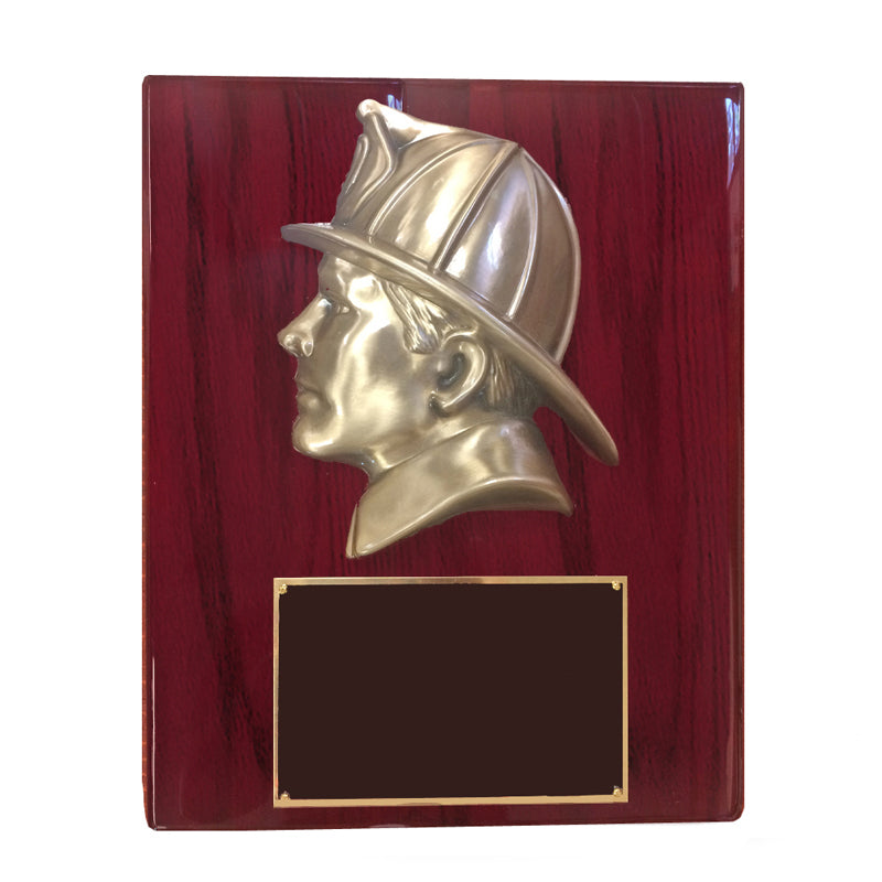10-1/2 X 13 INCH LARGE FIREMAN'S HEAD ON PIANO FINISHED PLAQUE