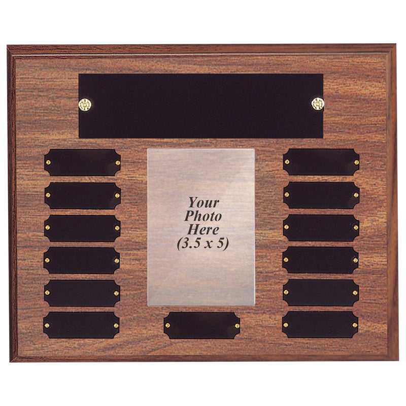 10-1/2 x 13 INCH WALNUT FINISH PERPETUAL PHOTO PLAQUE-13 NAME PLATES