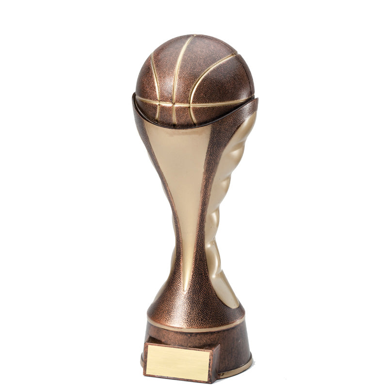 10-1/4 INCH BASKETBALL TROPHY SCULPTED HEAVY WEIGHTED ANTIQUE TWO-TONE GOLD FINISH