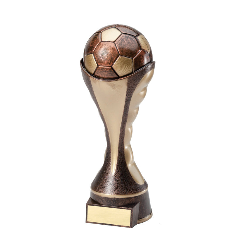 10-1/4 INCH SOCCER BALL SCULPTED HEAVY WEIGHTED PLASTIC TROPHY ANTIQUE GOLD