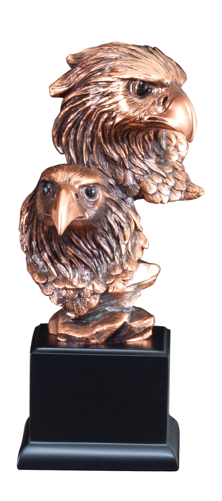 10 INCH BRONZE DOUBLE EAGLE HEAD TROPHY ON BLACK BASE
