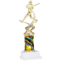 10 INCH FEMALE SOFTBALL SPORT MOTION TROPHY ON A WHITE SYNTHETIC BASE