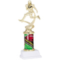 10 INCH MALE FOOTBALL SPORT MOTION TROPHY ON A WHITE SYNTHETIC BASE