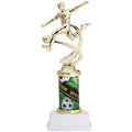 10 INCH MALE SOCCER SPORT MOTION TROPHY ON A WHITE SYNTHETIC BASE