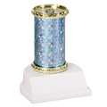 10 INCH STAR SPARKLE COLUMN TROPHY LIGHT BLUE & GOLD SYNTHETIC WHITE BASE